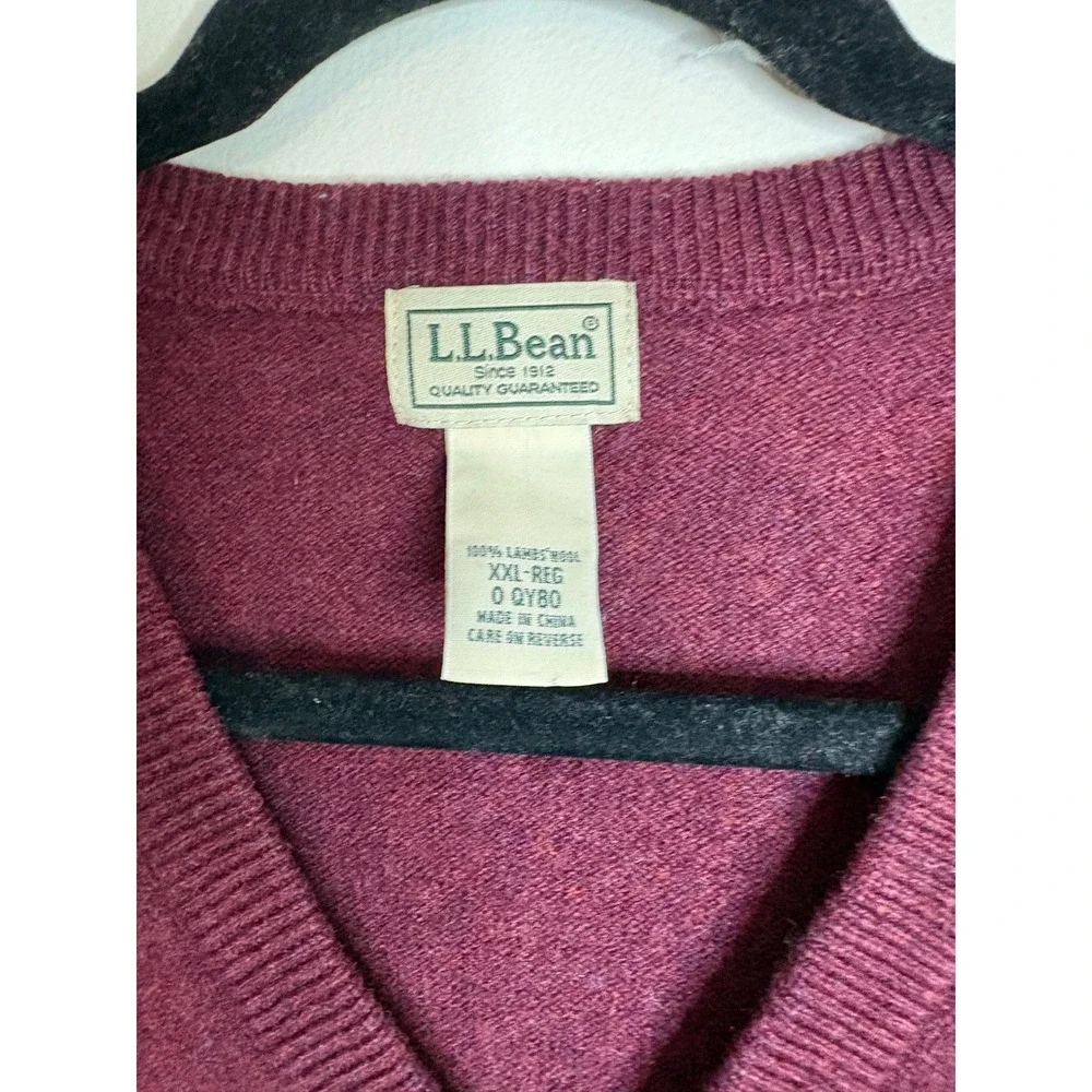 LL Bean Mens XXL Lambswool V-Neck Sweater Vest Burgundy Maroon Red XXL-REG